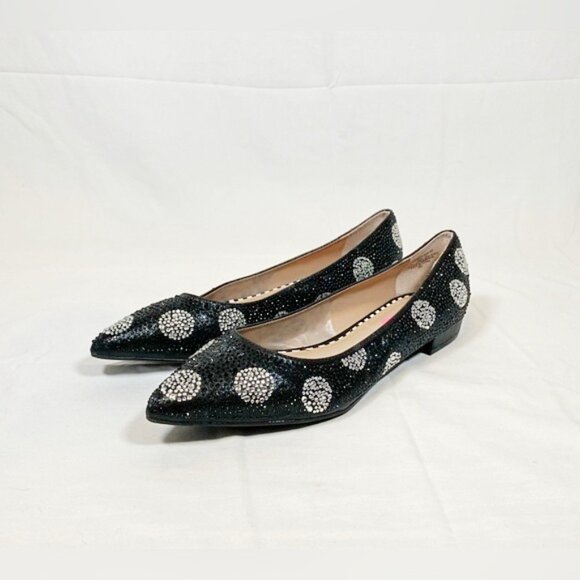 Betsy Johnson Black Silver Rhinestone Glitter Pointy Toe Flats~7.5~ - Picture 1 of 7